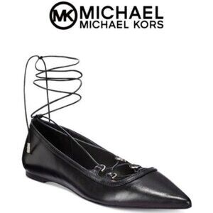 Michael Michael Kors Tabby Leather Lace-Up Strappy Flats Black Womens‎ Si…
